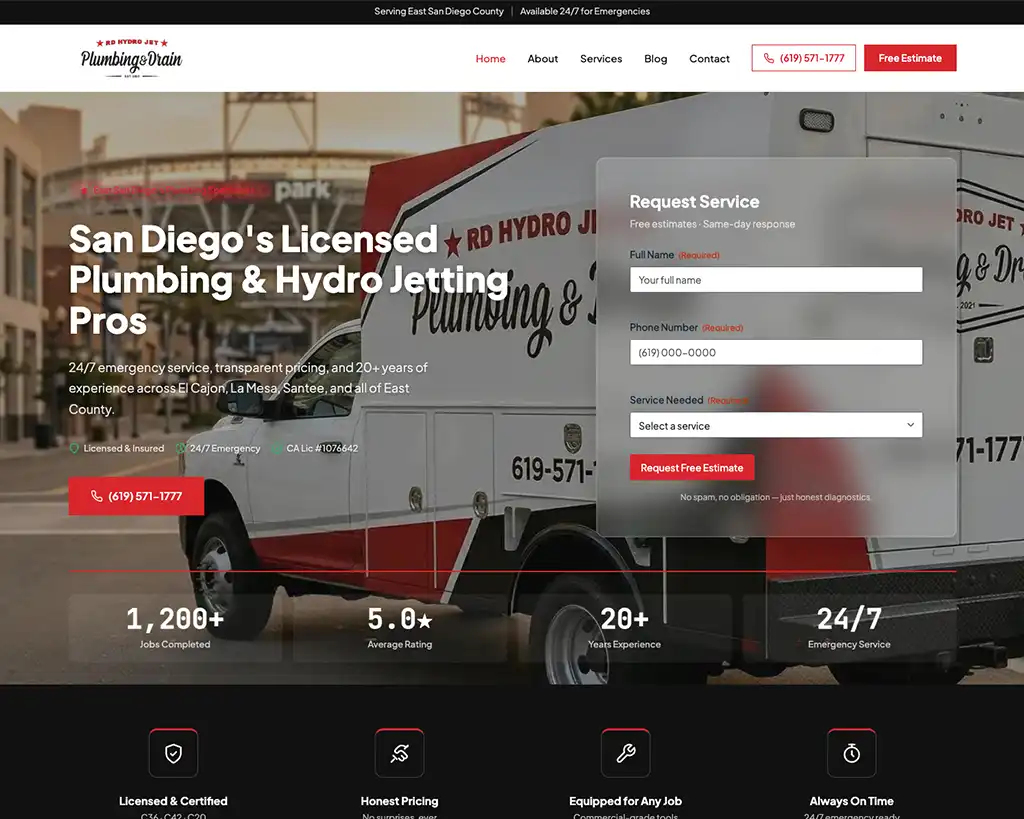 RD Hydrojet Plumbing & Drain East website