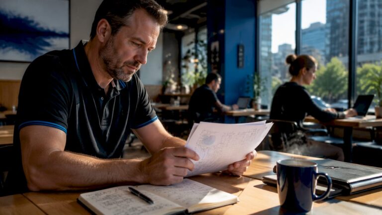 HVAC contractor studying local SEO report at desk