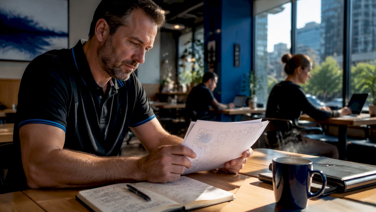 HVAC contractor studying local SEO report at desk