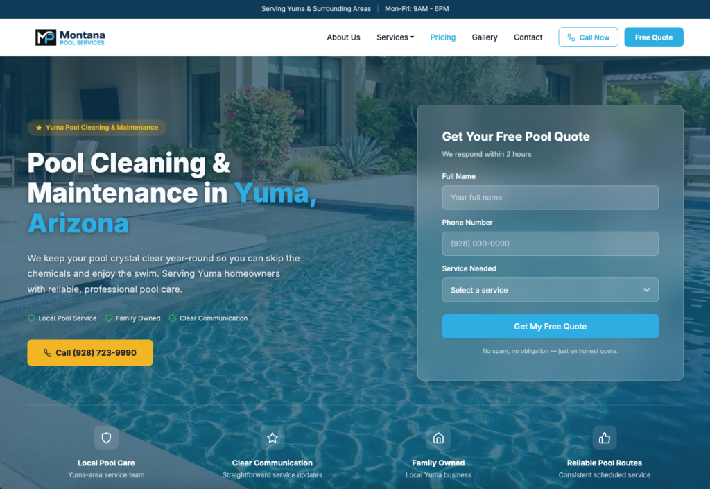 Montana Pool Services website screenshot