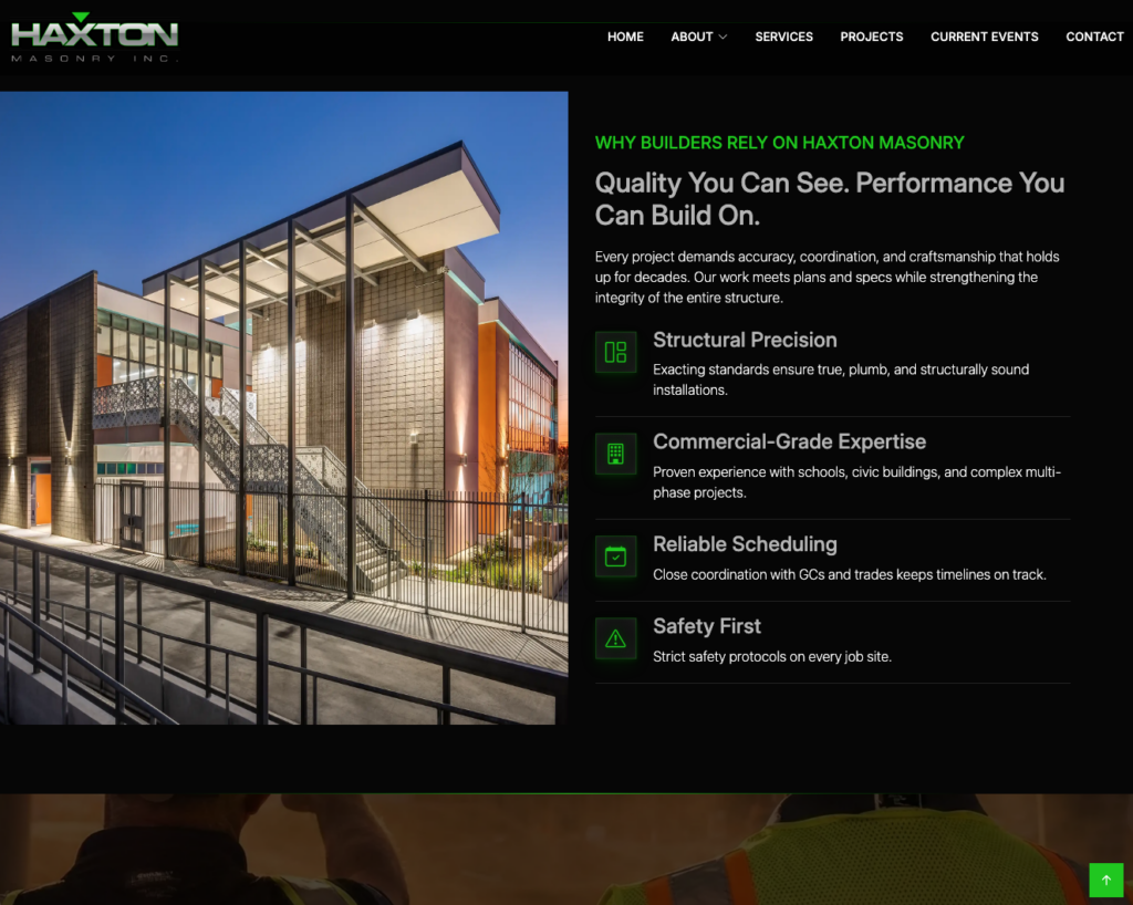 Haxton Masonry website project view 2