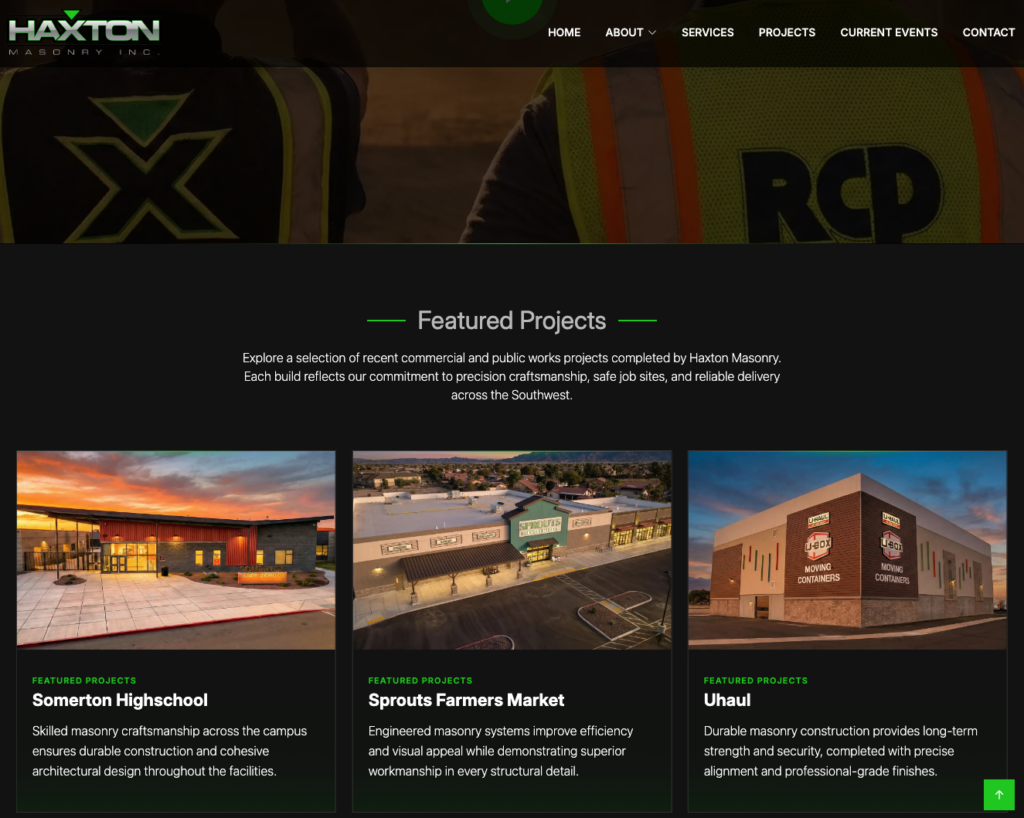 Haxton Masonry website project view 3