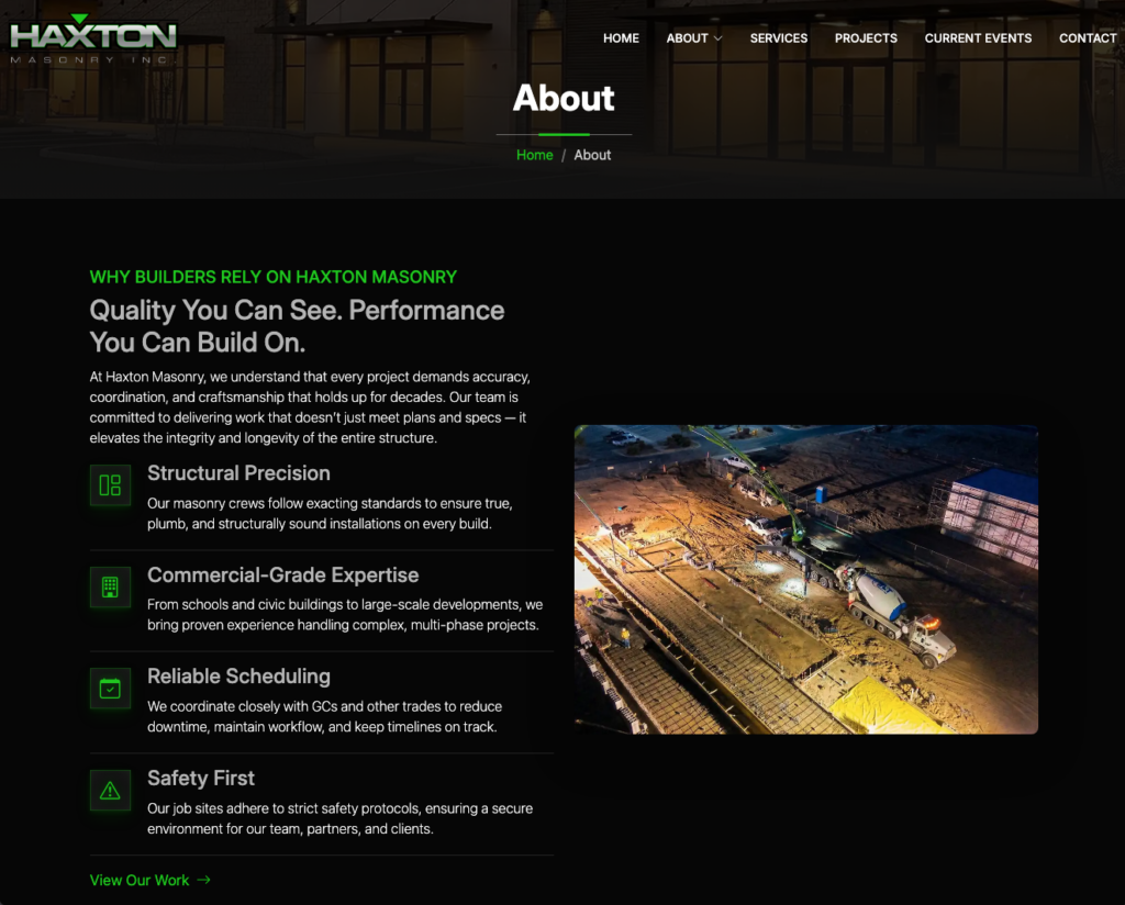 Haxton Masonry website project view 4