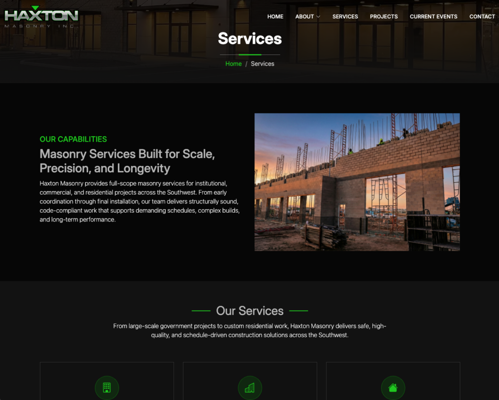 Haxton Masonry website project view 5