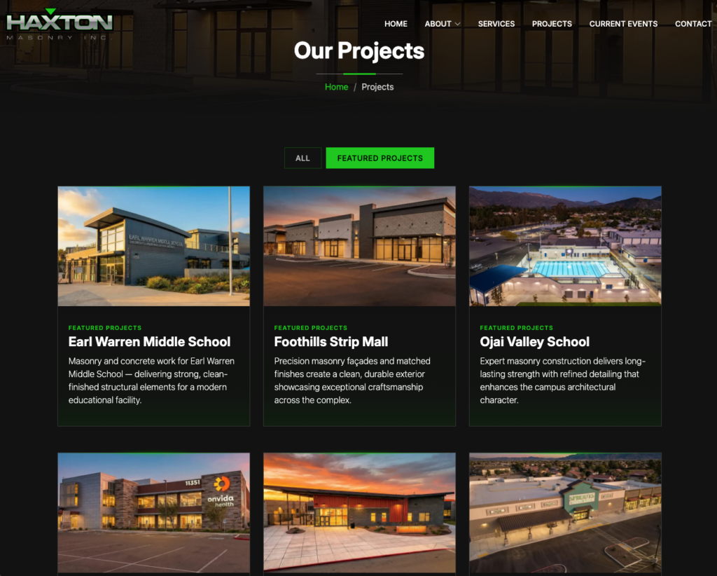 Haxton Masonry website project view 6