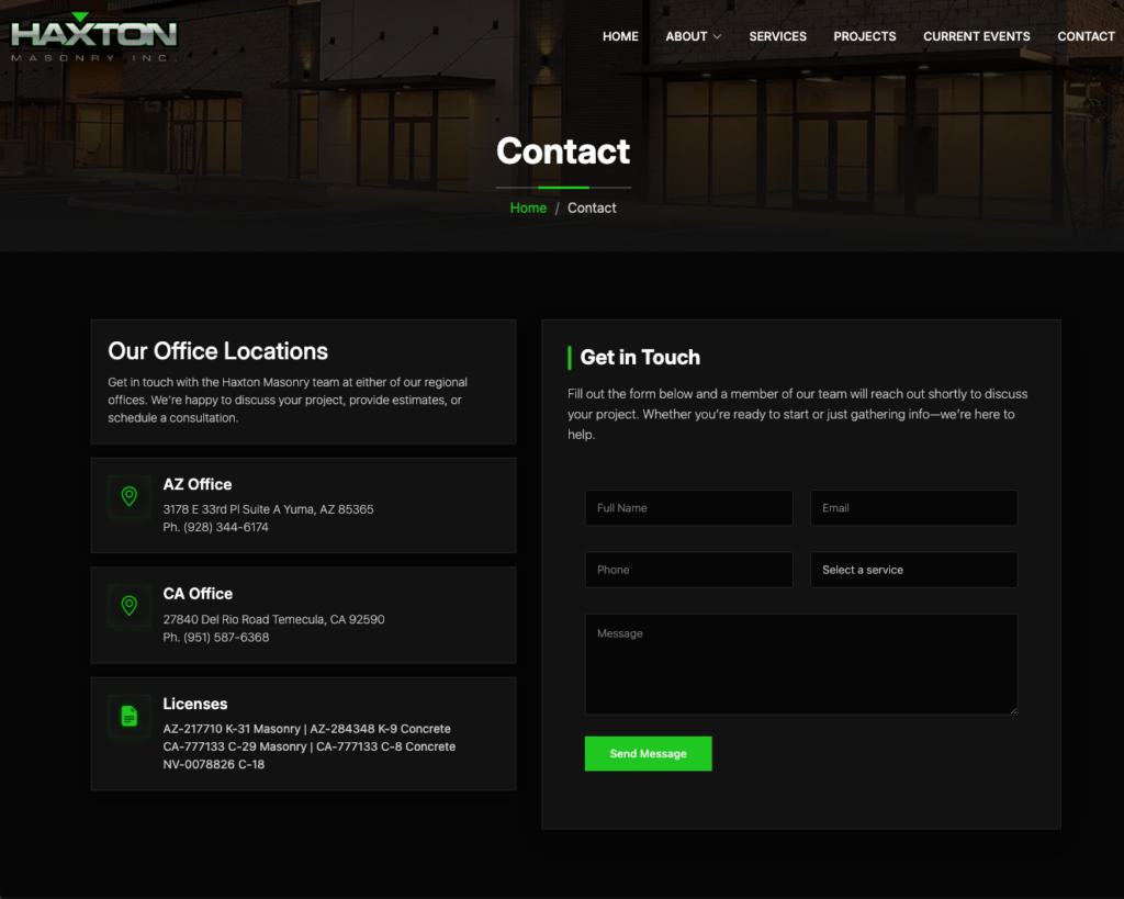 Haxton Masonry website project view 8