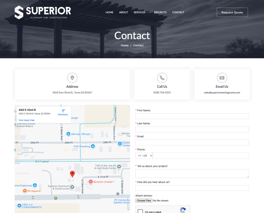 Superior Awning website project view 5