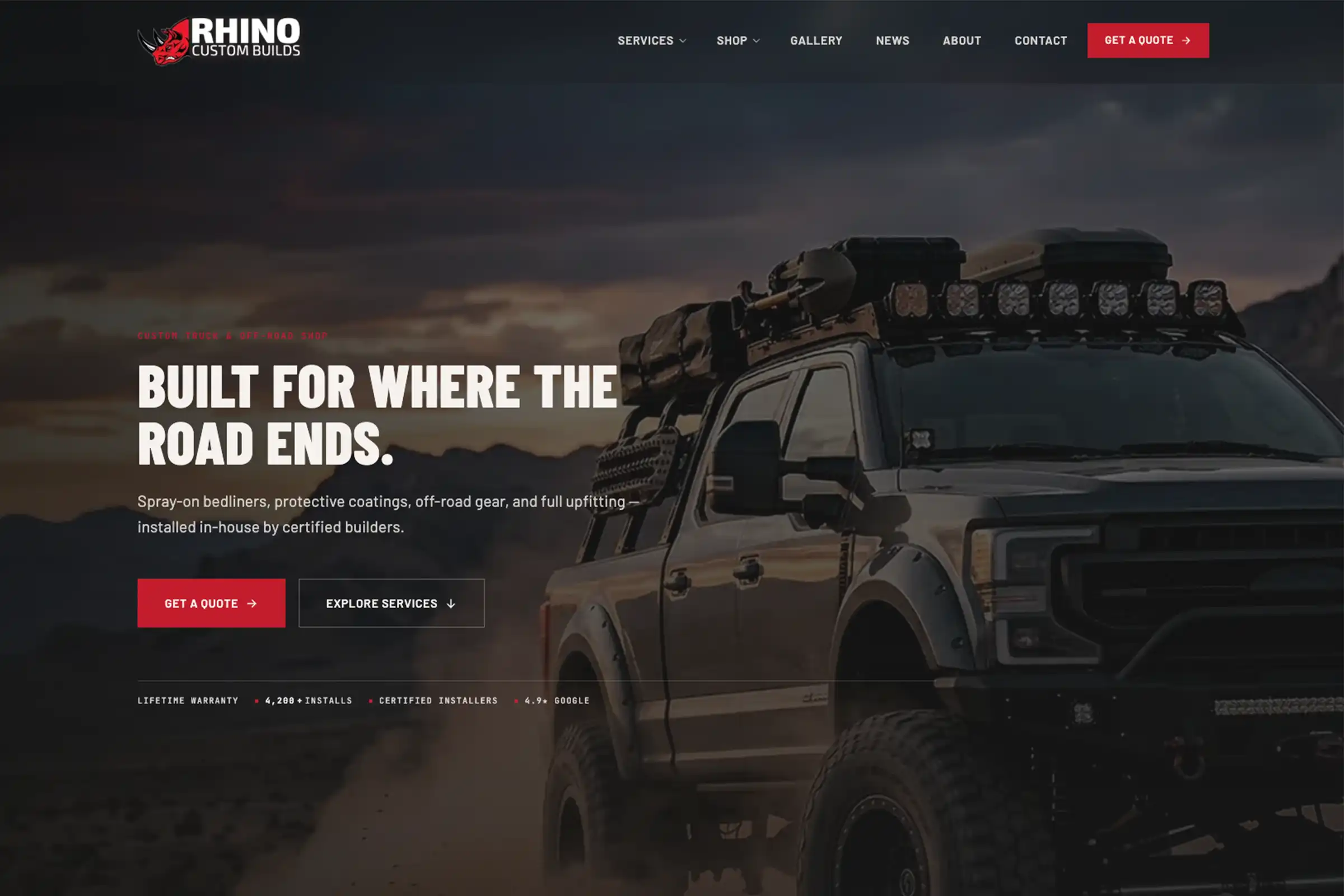 Rhino Custom Builds website project screenshot