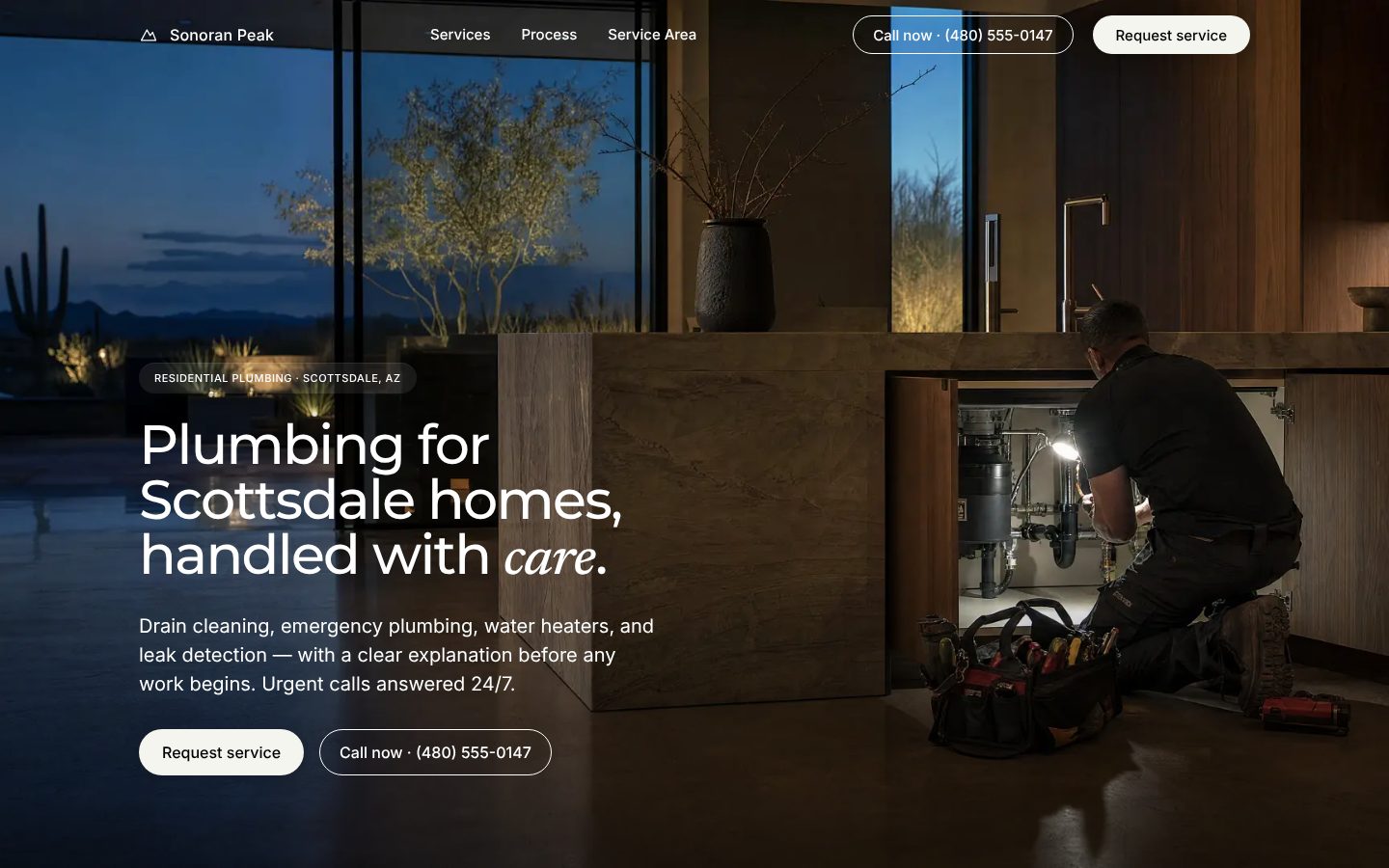 Design 03 demo: photo-led homepage of a sample plumbing company
