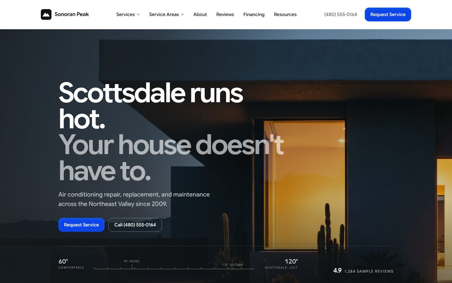 Design 04 demo: editorial homepage of a sample heating and air company